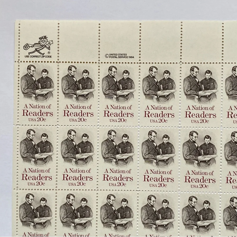 A Nation of Readers Stamp Full Sheet 20 Cent Scott #2016 Unhinged Abe Lincoln 84